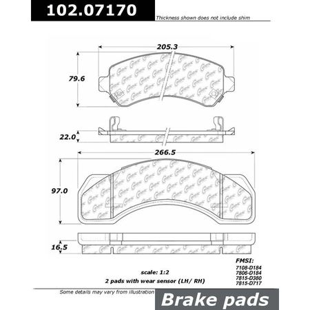 CENTRIC PARTS CTEK Brake Pads, 102.07170 102.07170